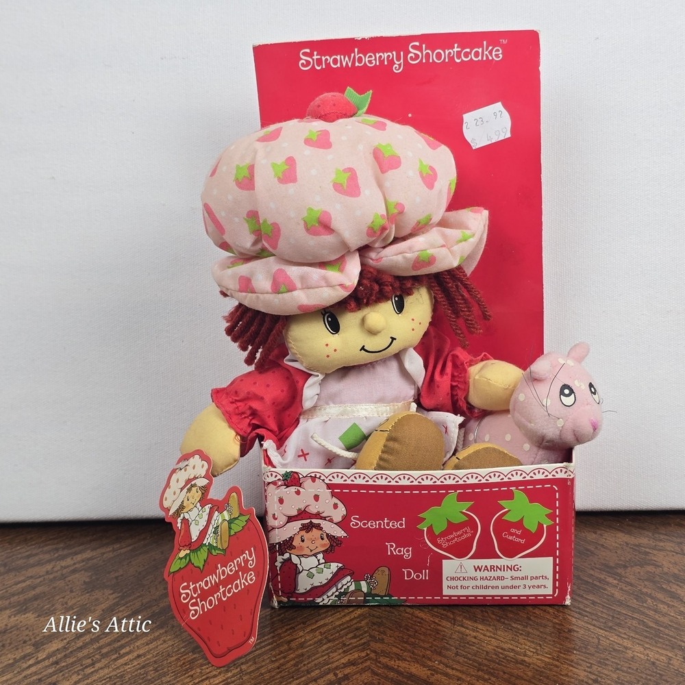Strawberry Shortcake & Custard Cat Scented Rag Doll New Vintage 2002 Plush Doll